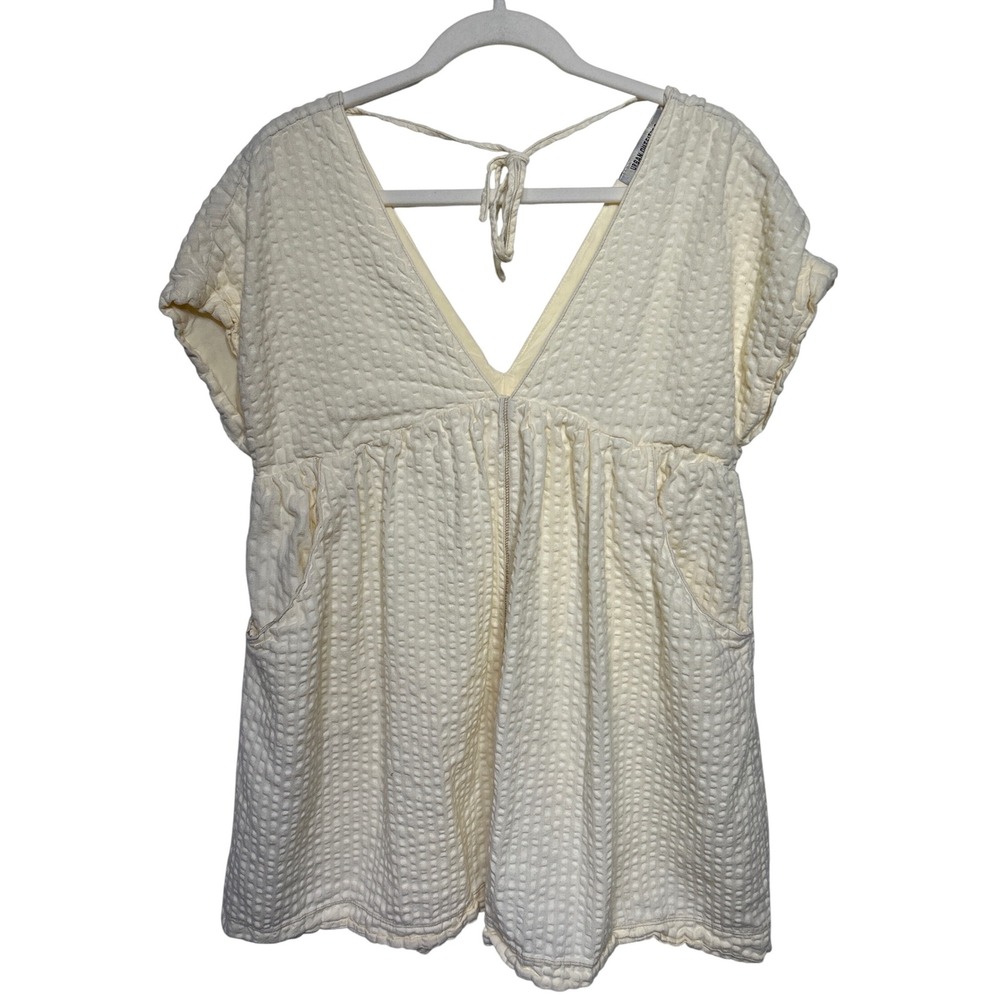 Urban Outfitters Gauze Babydoll Tie Back Pocket Mini Dress Cream Size Small